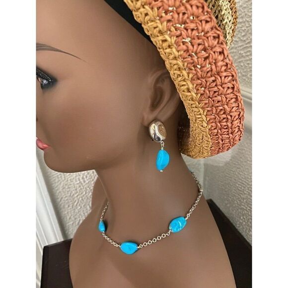 Stunning 925 Turquoise Necklace & Earrings Set - Picture 6 of 8